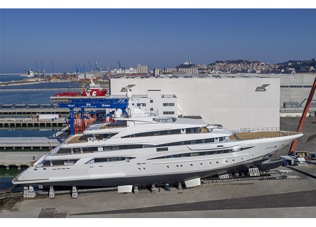 CRN positions the new 79-Metre yacht on the slipway.