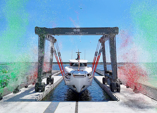 New Ravenna slipway officially opened by the stunning Ferretti Yachts INFYNITO 90 M/Y LOVE.<br />
 