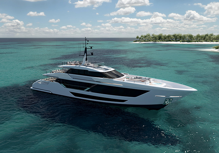 Custom Line Saetta 128': elegance and spaciousness on three decks, exclusive design and ultimate liveability.